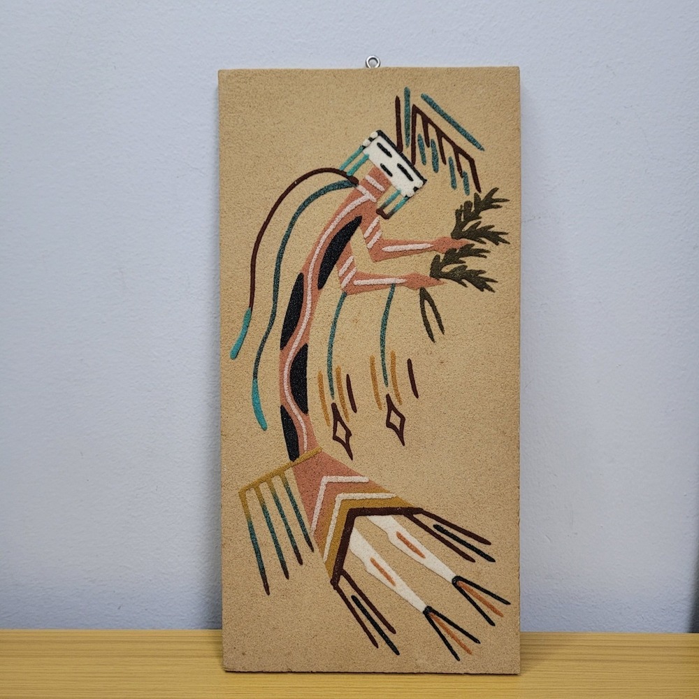 Native American Sand Art Rainbow People 12"x 6" Plaque Art